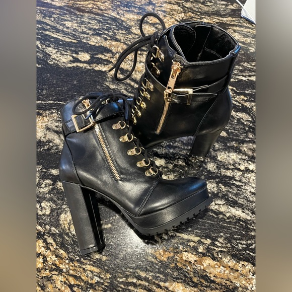 Shoes - New School Girl Platform Black Heels with Gold Zipper & Buckle!